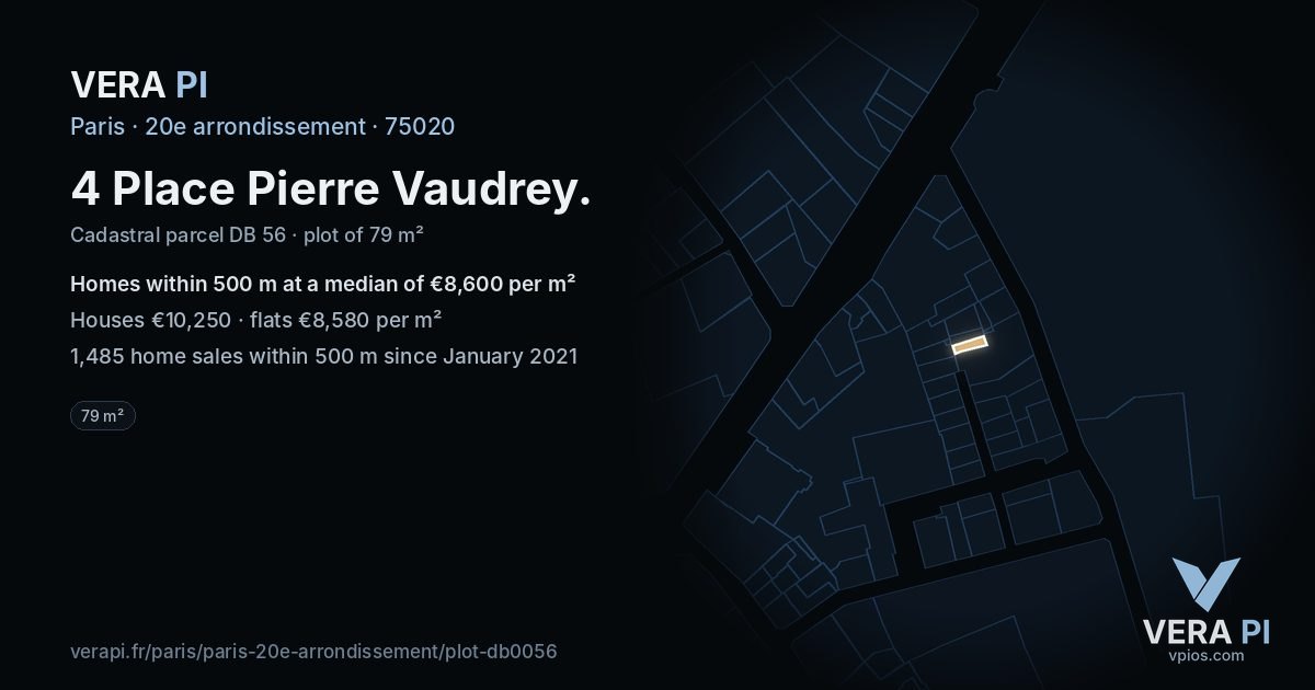 4 Place Pierre Vaudrey, 20e arrondissement at night – the plot lit, the parcels around coloured by the prices near them