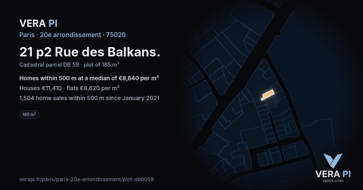 21 p2 Rue des Balkans, 20e arrondissement at night – the plot lit, the parcels around coloured by the prices near them