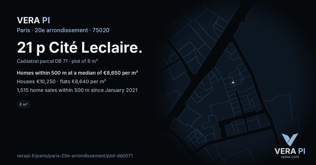 21 p Cité Leclaire, 20e arrondissement at night – the plot lit, the parcels around coloured by the prices near them