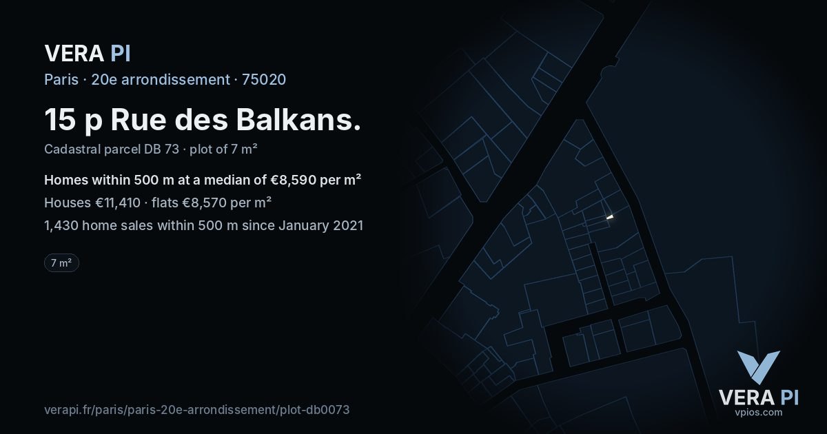 15 p Rue des Balkans, 20e arrondissement at night – the plot lit, the parcels around coloured by the prices near them