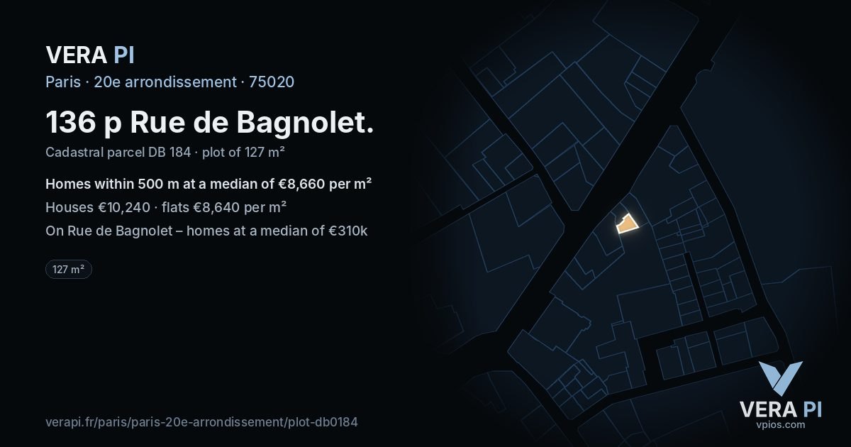 136 p Rue de Bagnolet, 20e arrondissement at night – the plot lit, the parcels around coloured by the prices near them