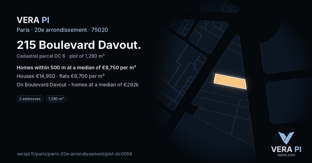 215 Boulevard Davout, 20e arrondissement at night – the plot lit, the parcels around coloured by the prices near them