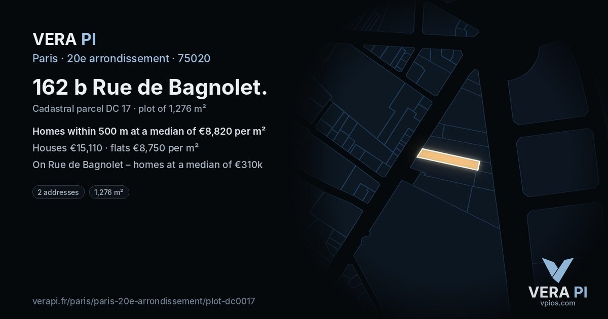 162 b Rue de Bagnolet, 20e arrondissement at night – the plot lit, the parcels around coloured by the prices near them