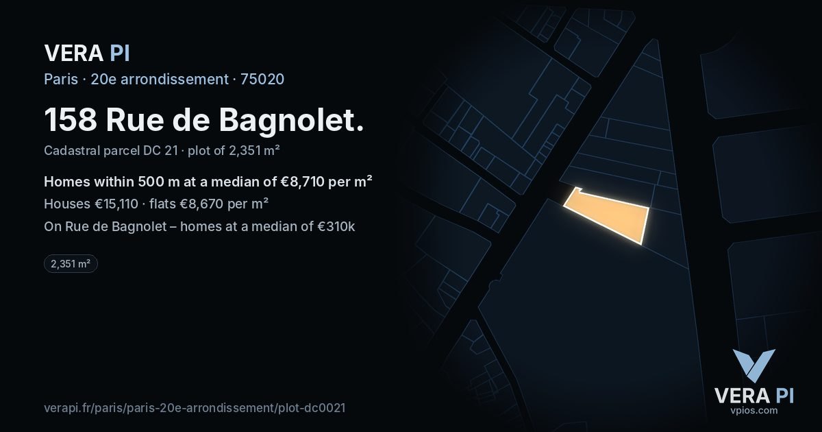 158 Rue de Bagnolet, 20e arrondissement at night – the plot lit, the parcels around coloured by the prices near them