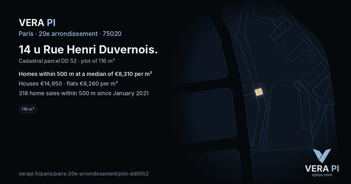 14 u Rue Henri Duvernois, 20e arrondissement at night – the plot lit, the parcels around coloured by the prices near them
