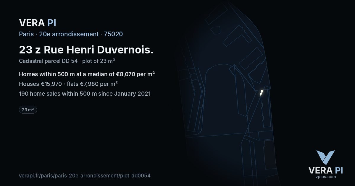 23 z Rue Henri Duvernois, 20e arrondissement at night – the plot lit, the parcels around coloured by the prices near them