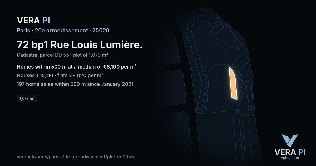 72 bp1 Rue Louis Lumière, 20e arrondissement at night – the plot lit, the parcels around coloured by the prices near them