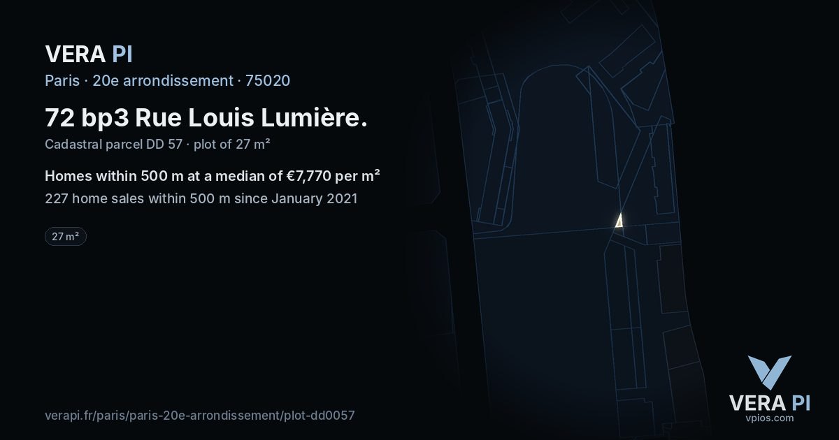 72 bp3 Rue Louis Lumière, 20e arrondissement at night – the plot lit, the parcels around coloured by the prices near them