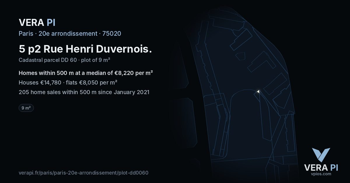 5 p2 Rue Henri Duvernois, 20e arrondissement at night – the plot lit, the parcels around coloured by the prices near them