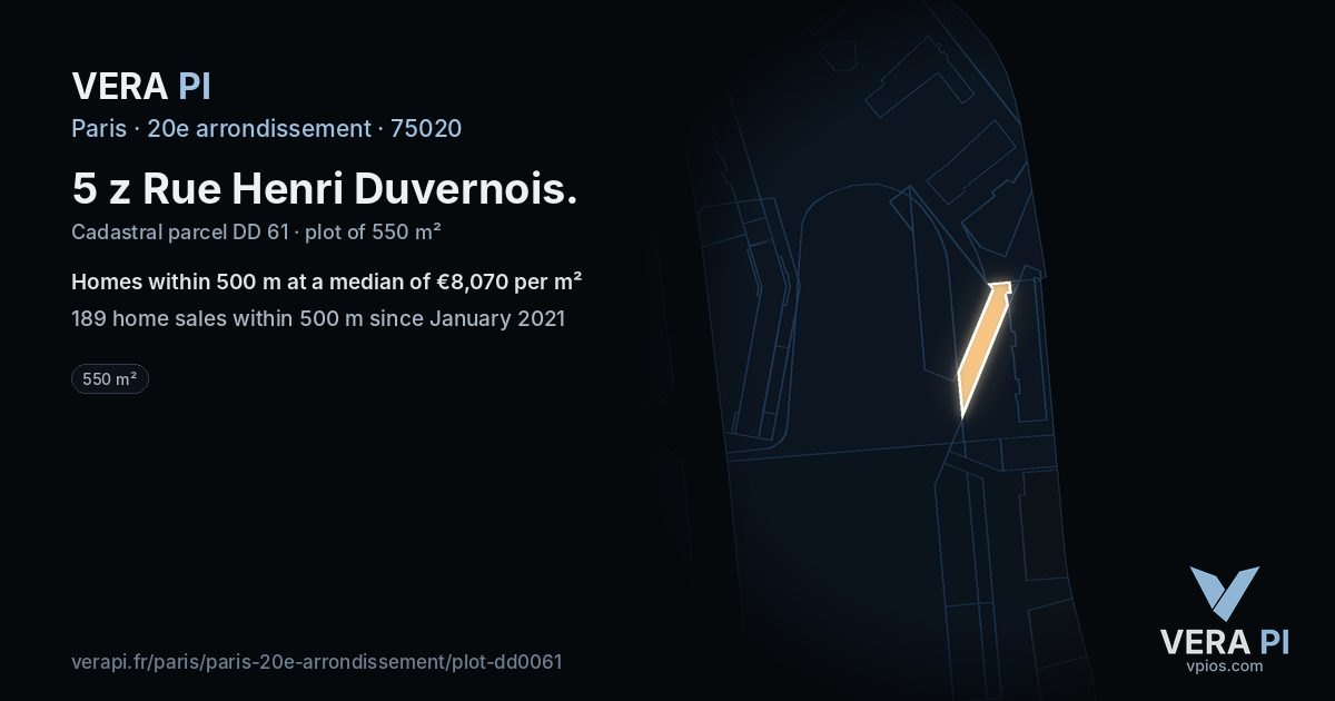 5 z Rue Henri Duvernois, 20e arrondissement at night – the plot lit, the parcels around coloured by the prices near them