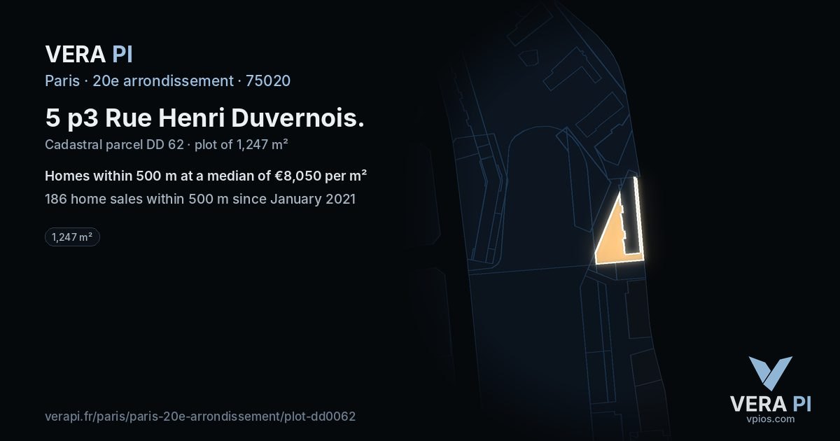 5 p3 Rue Henri Duvernois, 20e arrondissement at night – the plot lit, the parcels around coloured by the prices near them
