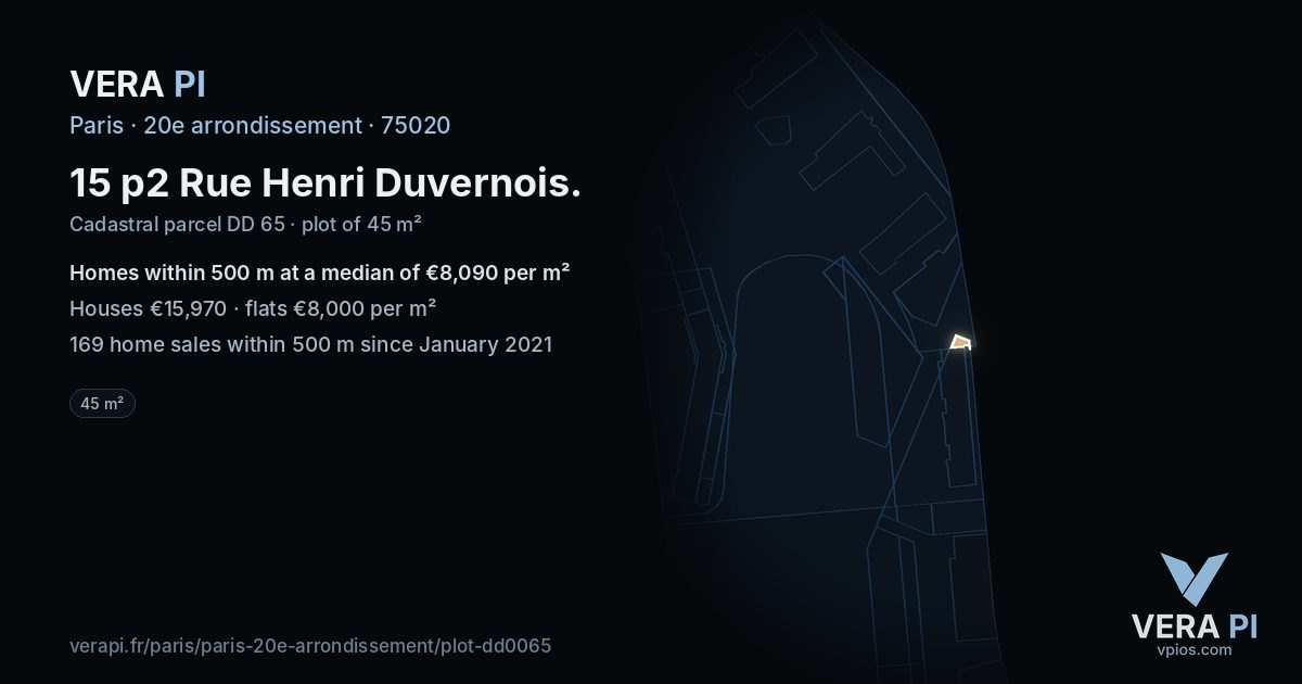 15 p2 Rue Henri Duvernois, 20e arrondissement at night – the plot lit, the parcels around coloured by the prices near them