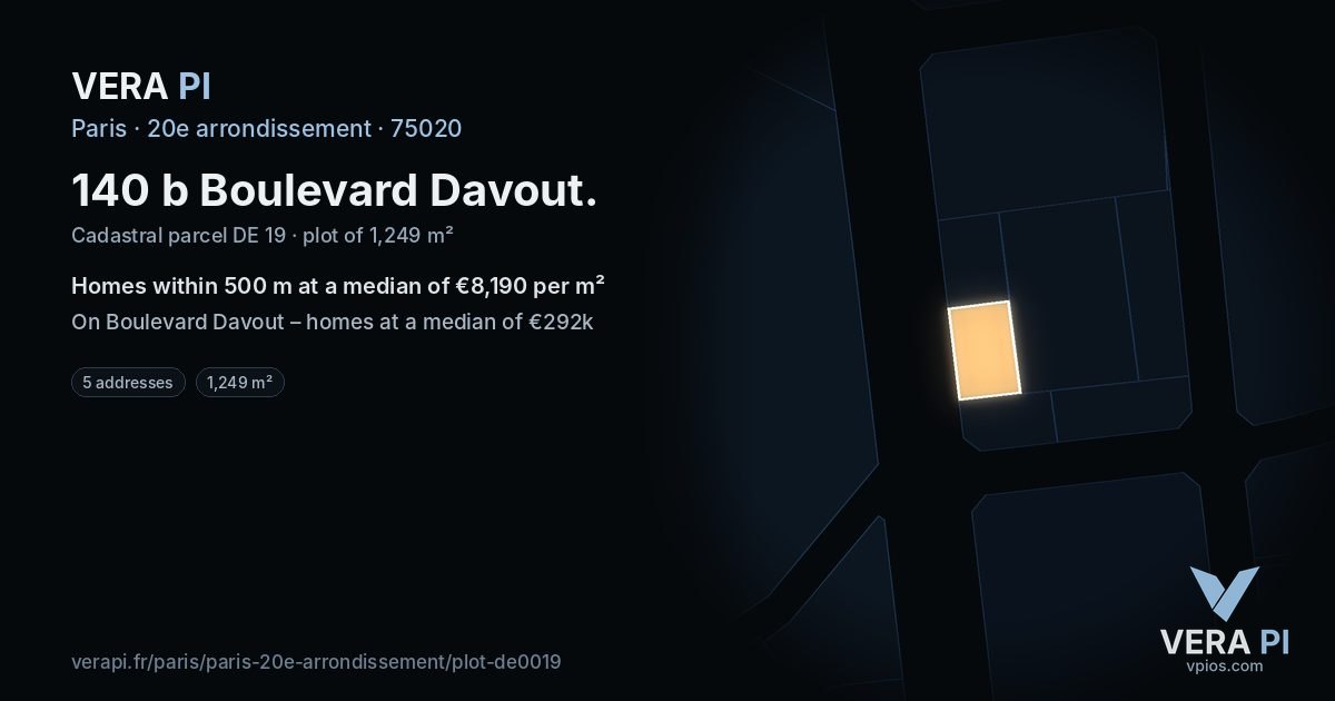 140 b Boulevard Davout, 20e arrondissement at night – the plot lit, the parcels around coloured by the prices near them
