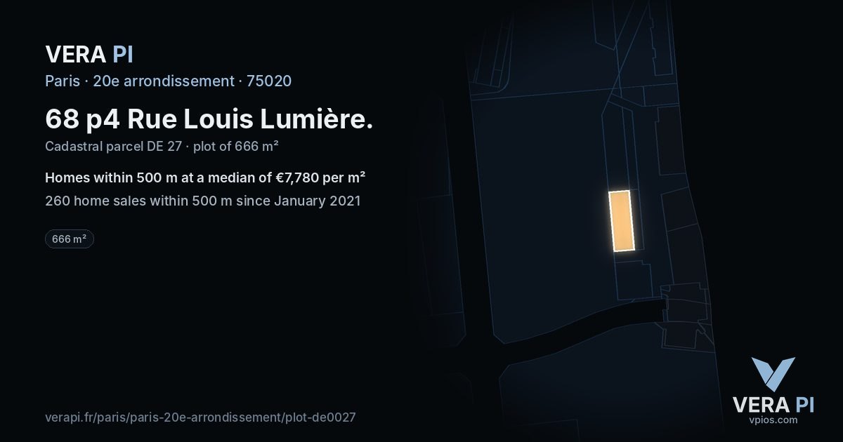 68 p4 Rue Louis Lumière, 20e arrondissement at night – the plot lit, the parcels around coloured by the prices near them