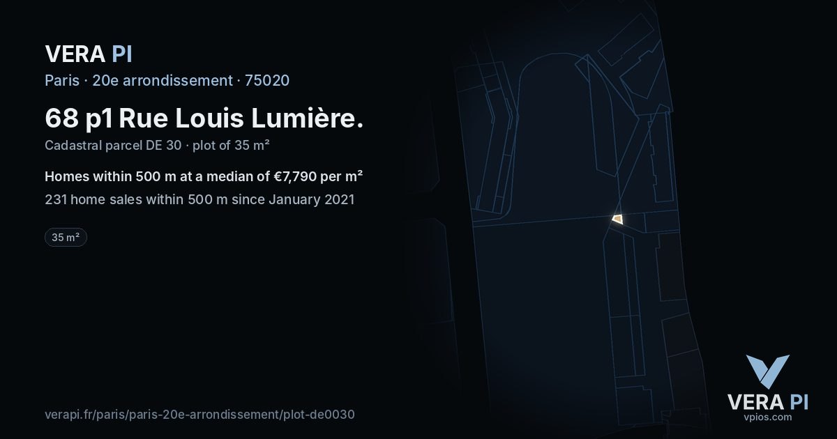 68 p1 Rue Louis Lumière, 20e arrondissement at night – the plot lit, the parcels around coloured by the prices near them