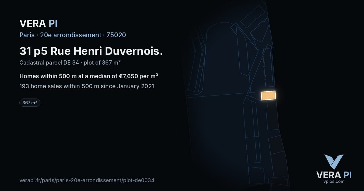 31 p5 Rue Henri Duvernois, 20e arrondissement at night – the plot lit, the parcels around coloured by the prices near them