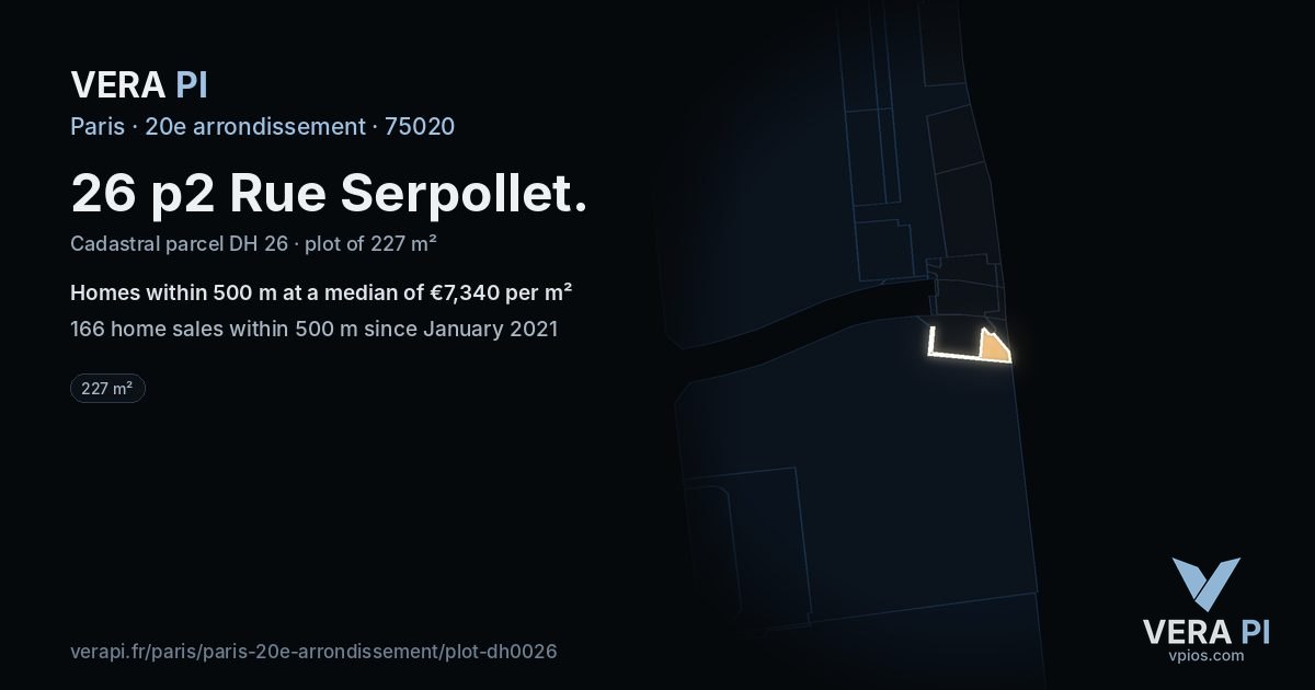 26 p2 Rue Serpollet, 20e arrondissement at night – the plot lit, the parcels around coloured by the prices near them