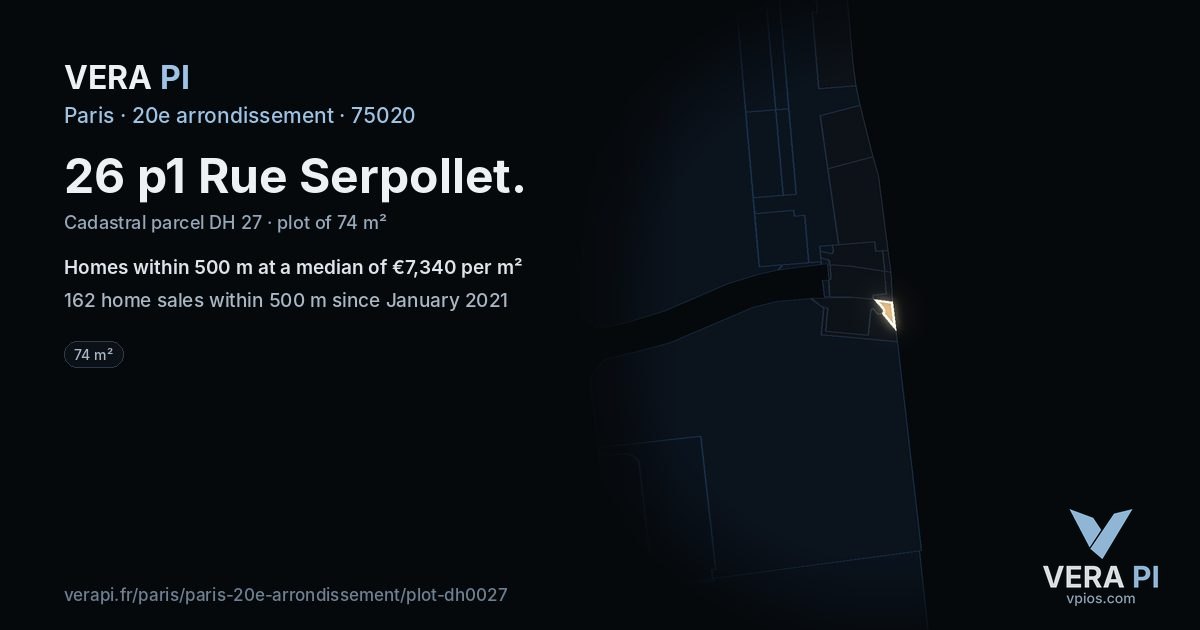 26 p1 Rue Serpollet, 20e arrondissement at night – the plot lit, the parcels around coloured by the prices near them