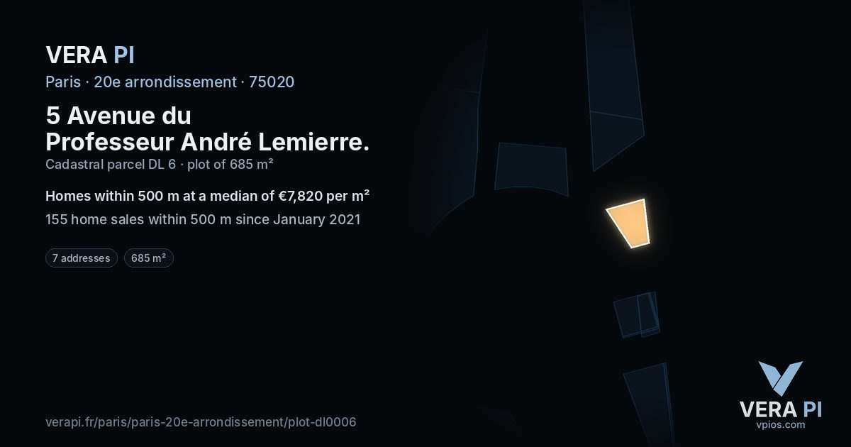 5 Avenue du Professeur André Lemierre, 20e arrondissement at night – the plot lit, the parcels around coloured by the prices near them