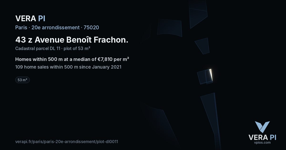 43 z Avenue Benoît Frachon, 20e arrondissement at night – the plot lit, the parcels around coloured by the prices near them