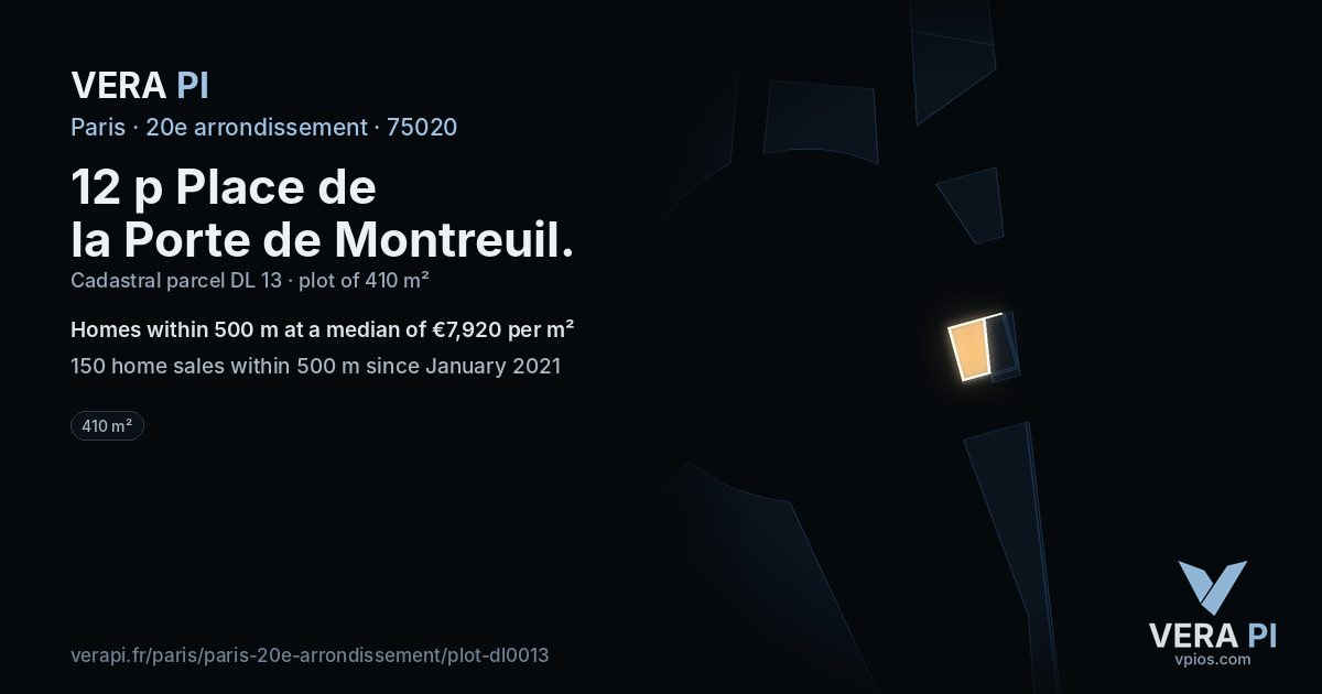 12 p Place de la Porte de Montreuil, 20e arrondissement at night – the plot lit, the parcels around coloured by the prices near them