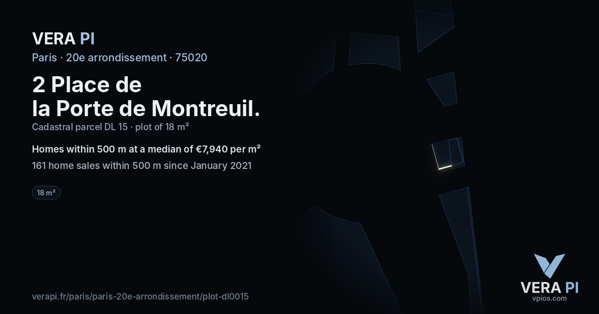 2 Place de la Porte de Montreuil, 20e arrondissement at night – the plot lit, the parcels around coloured by the prices near them