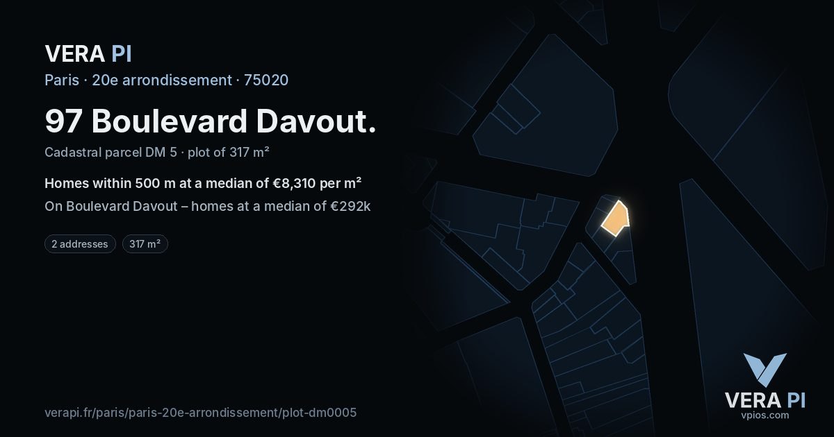 97 Boulevard Davout, 20e arrondissement at night – the plot lit, the parcels around coloured by the prices near them