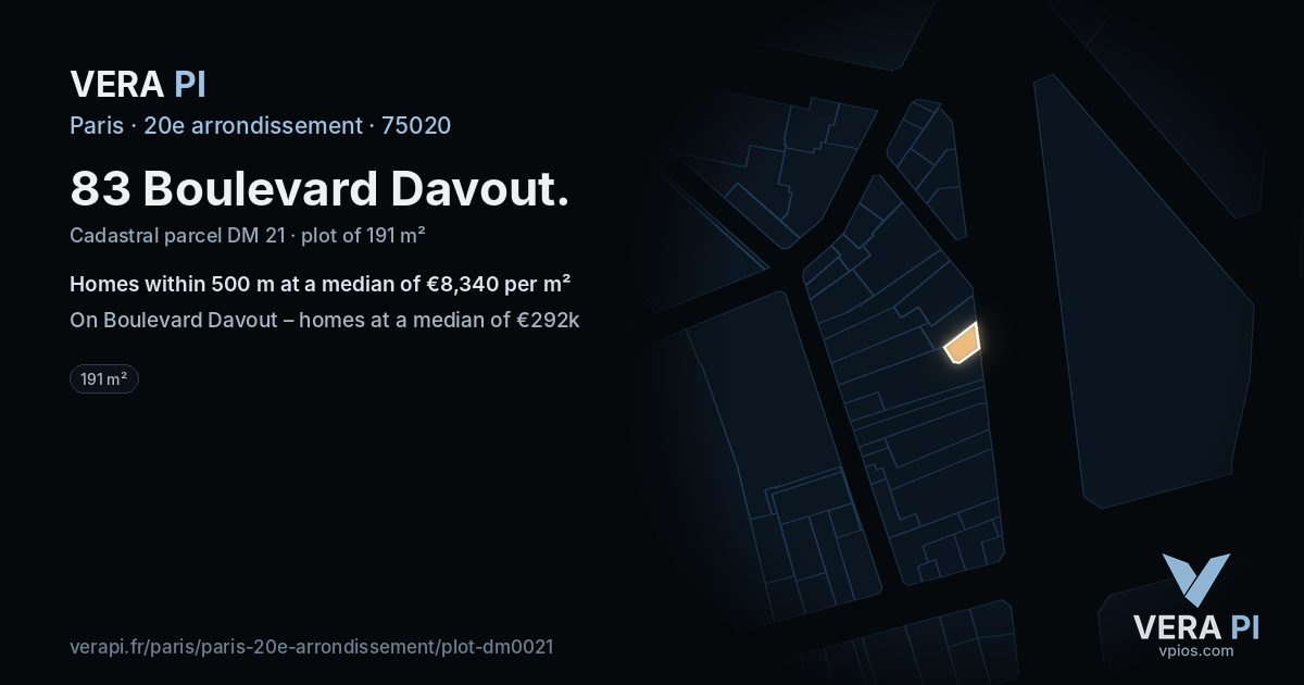 83 Boulevard Davout, 20e arrondissement at night – the plot lit, the parcels around coloured by the prices near them
