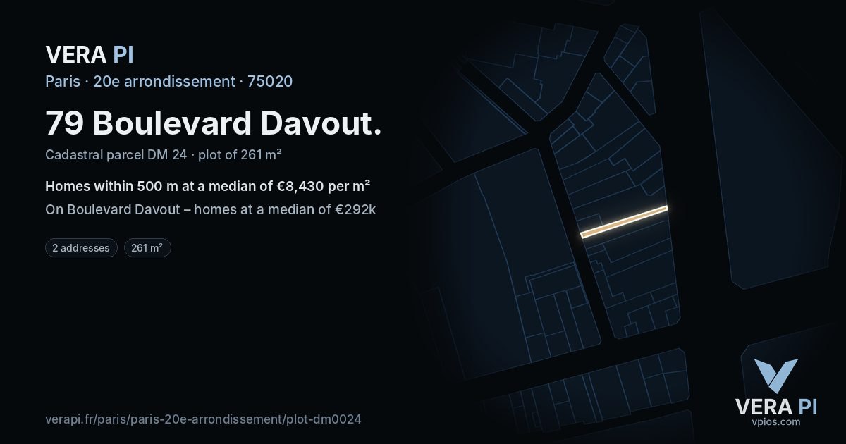 79 Boulevard Davout, 20e arrondissement at night – the plot lit, the parcels around coloured by the prices near them