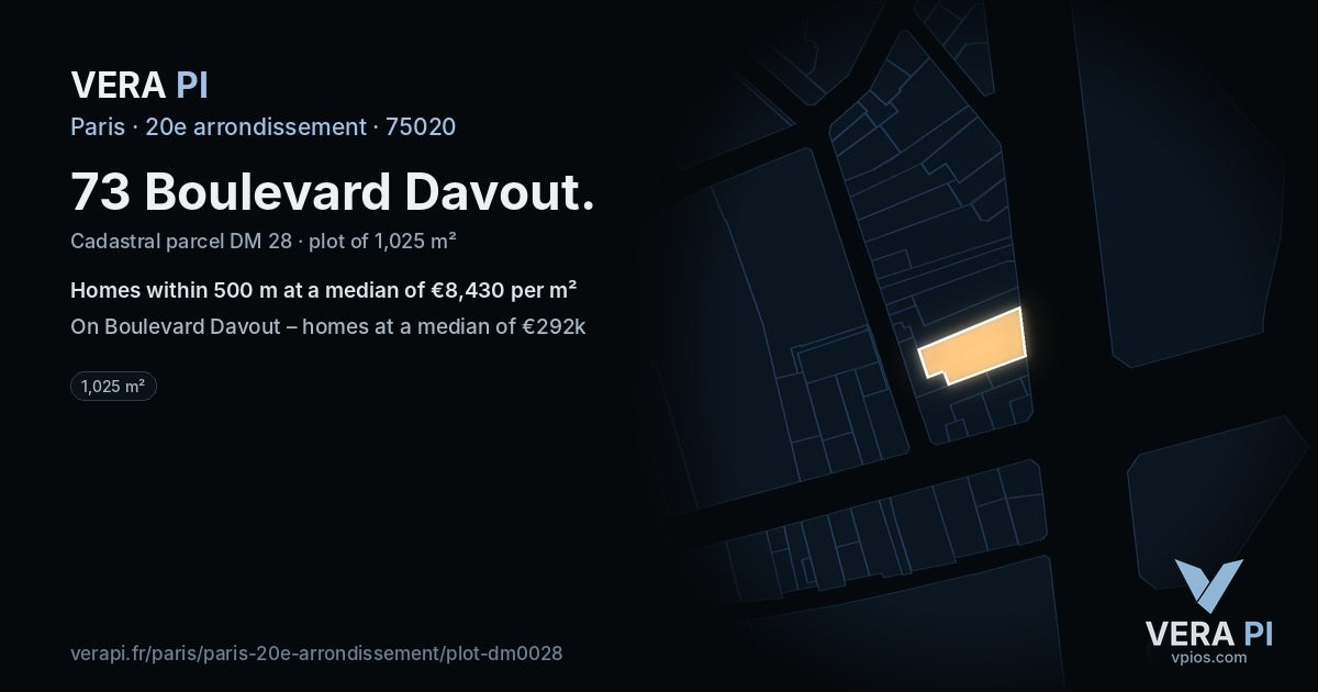 73 Boulevard Davout, 20e arrondissement at night – the plot lit, the parcels around coloured by the prices near them