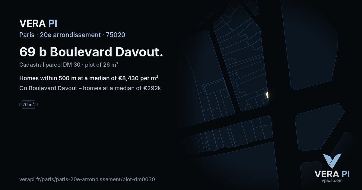 69 b Boulevard Davout, 20e arrondissement at night – the plot lit, the parcels around coloured by the prices near them