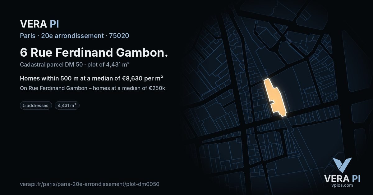 6 Rue Ferdinand Gambon, 20e arrondissement at night – the plot lit, the parcels around coloured by the prices near them