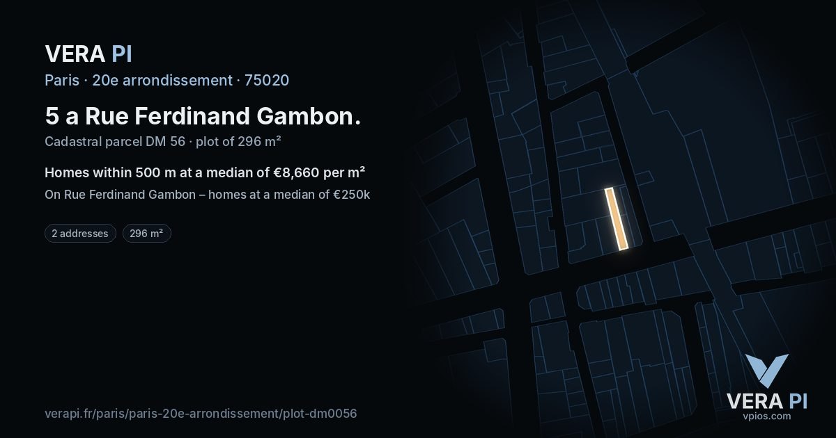 5 a Rue Ferdinand Gambon, 20e arrondissement at night – the plot lit, the parcels around coloured by the prices near them