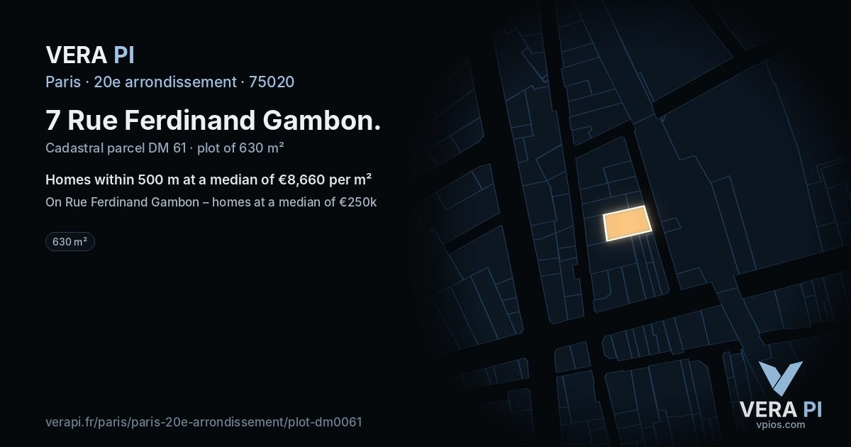 7 Rue Ferdinand Gambon, 20e arrondissement at night – the plot lit, the parcels around coloured by the prices near them