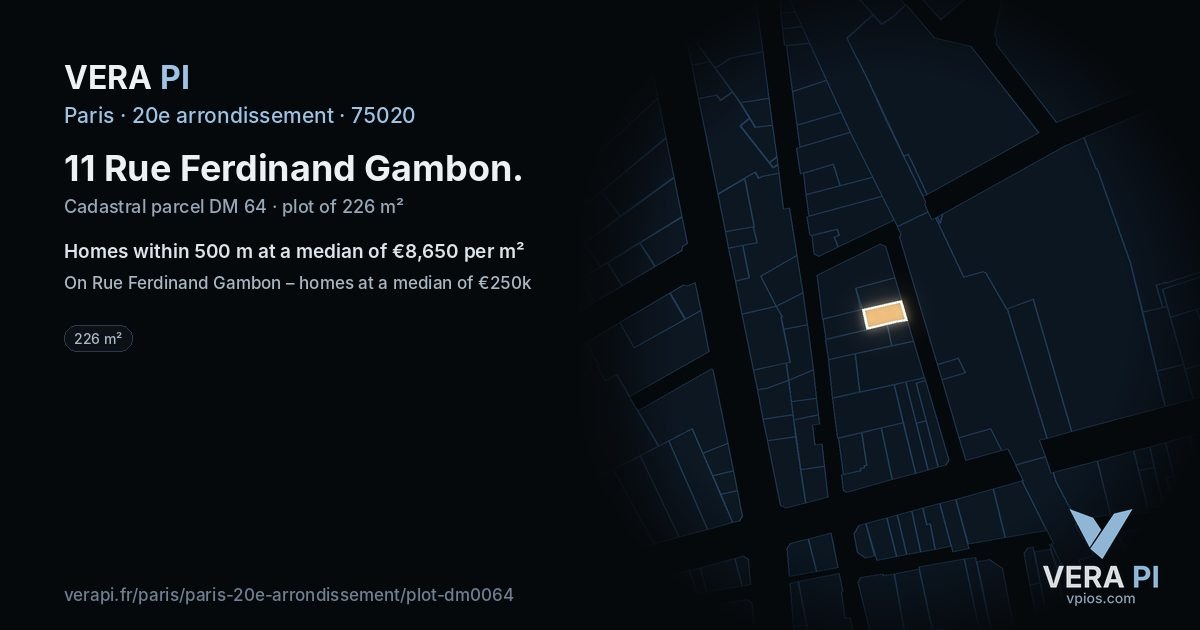 11 Rue Ferdinand Gambon, 20e arrondissement at night – the plot lit, the parcels around coloured by the prices near them