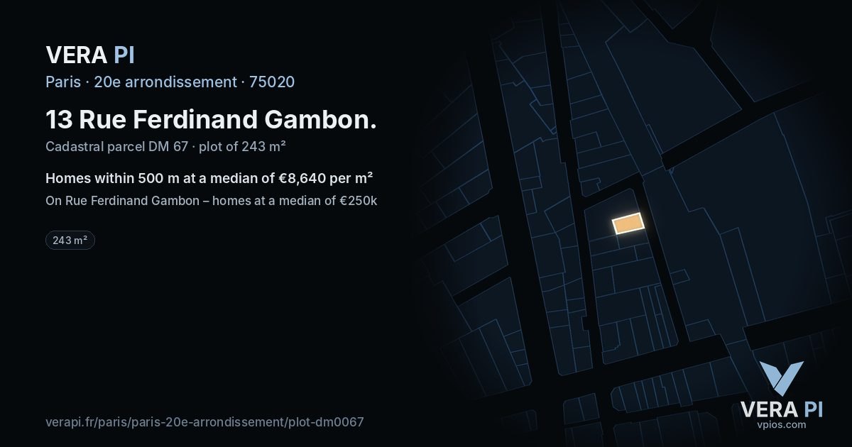 13 Rue Ferdinand Gambon, 20e arrondissement at night – the plot lit, the parcels around coloured by the prices near them