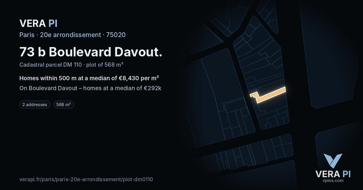 73 b Boulevard Davout, 20e arrondissement at night – the plot lit, the parcels around coloured by the prices near them
