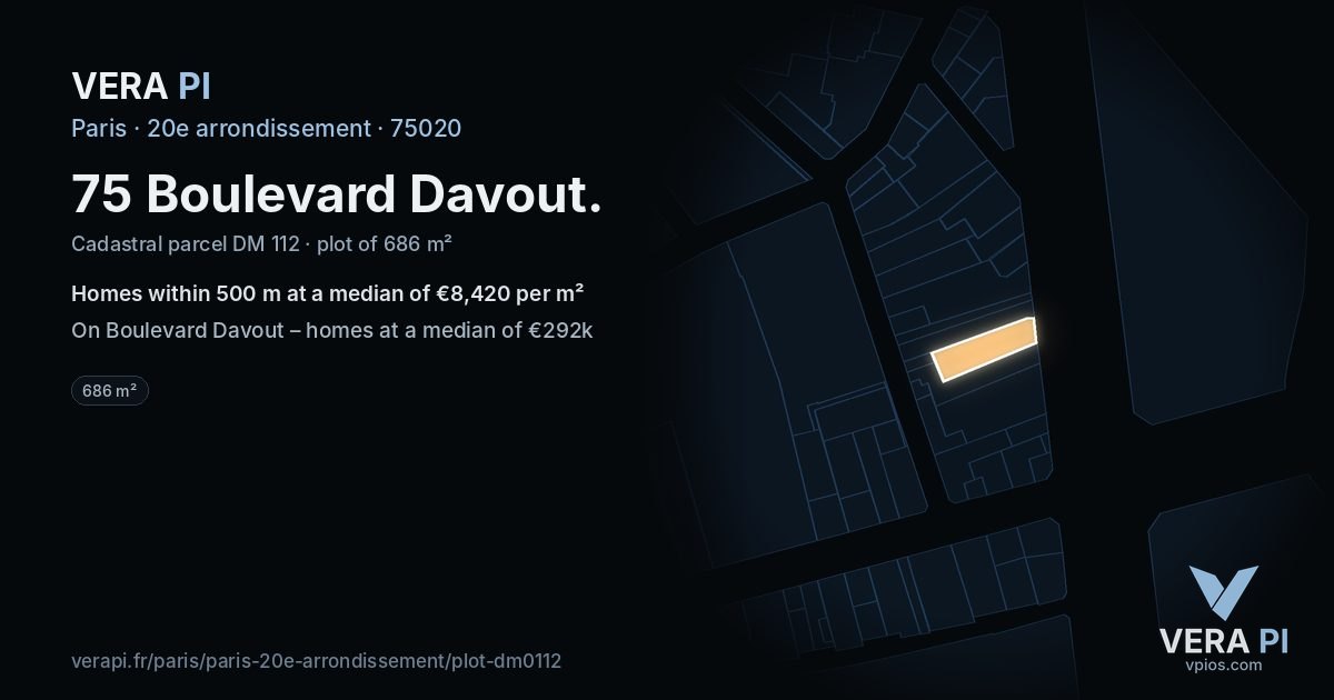 75 Boulevard Davout, 20e arrondissement at night – the plot lit, the parcels around coloured by the prices near them