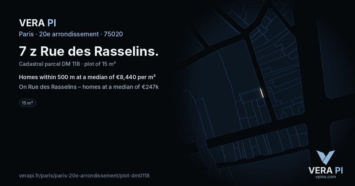 7 z Rue des Rasselins, 20e arrondissement at night – the plot lit, the parcels around coloured by the prices near them