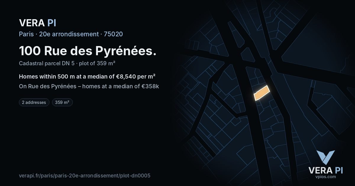 100 Rue des Pyrénées, 20e arrondissement at night – the plot lit, the parcels around coloured by the prices near them