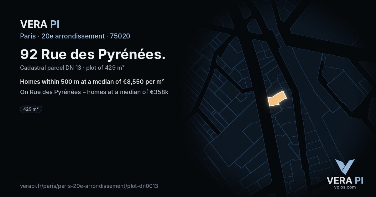 92 Rue des Pyrénées, 20e arrondissement at night – the plot lit, the parcels around coloured by the prices near them