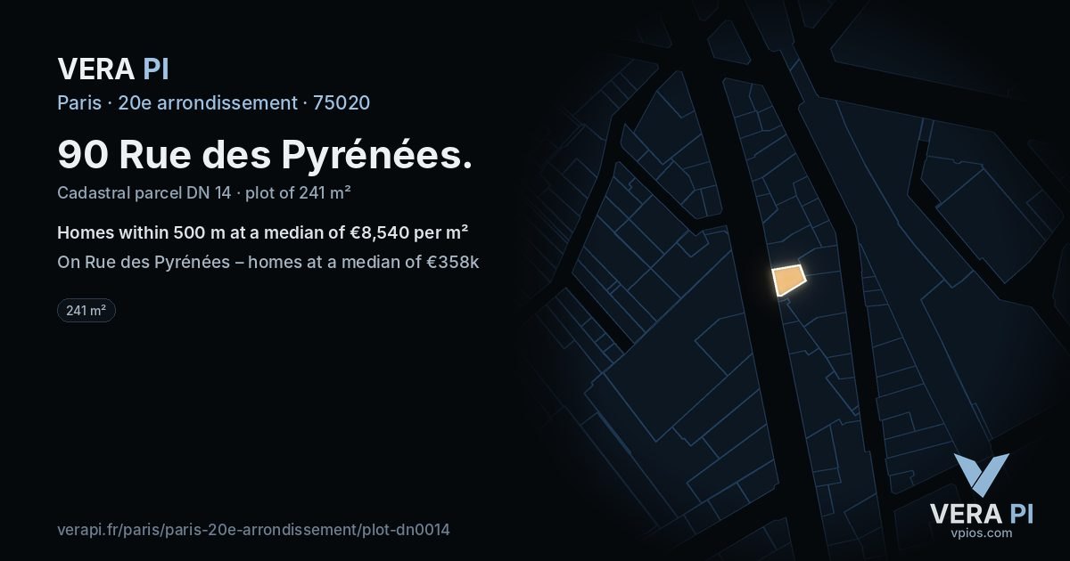 90 Rue des Pyrénées, 20e arrondissement at night – the plot lit, the parcels around coloured by the prices near them