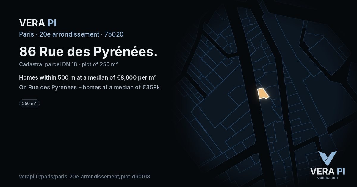 86 Rue des Pyrénées, 20e arrondissement at night – the plot lit, the parcels around coloured by the prices near them