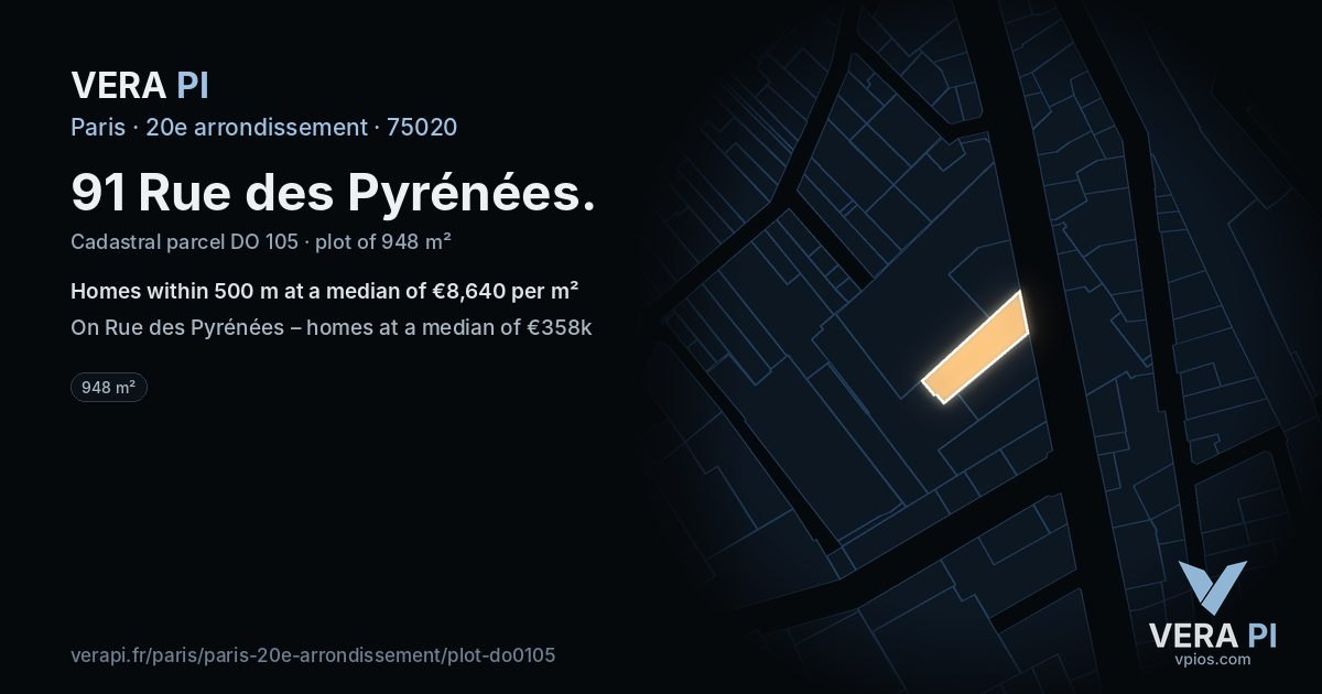 91 Rue des Pyrénées, 20e arrondissement at night – the plot lit, the parcels around coloured by the prices near them