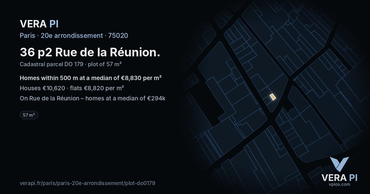 36 p2 Rue de la Réunion, 20e arrondissement at night – the plot lit, the parcels around coloured by the prices near them