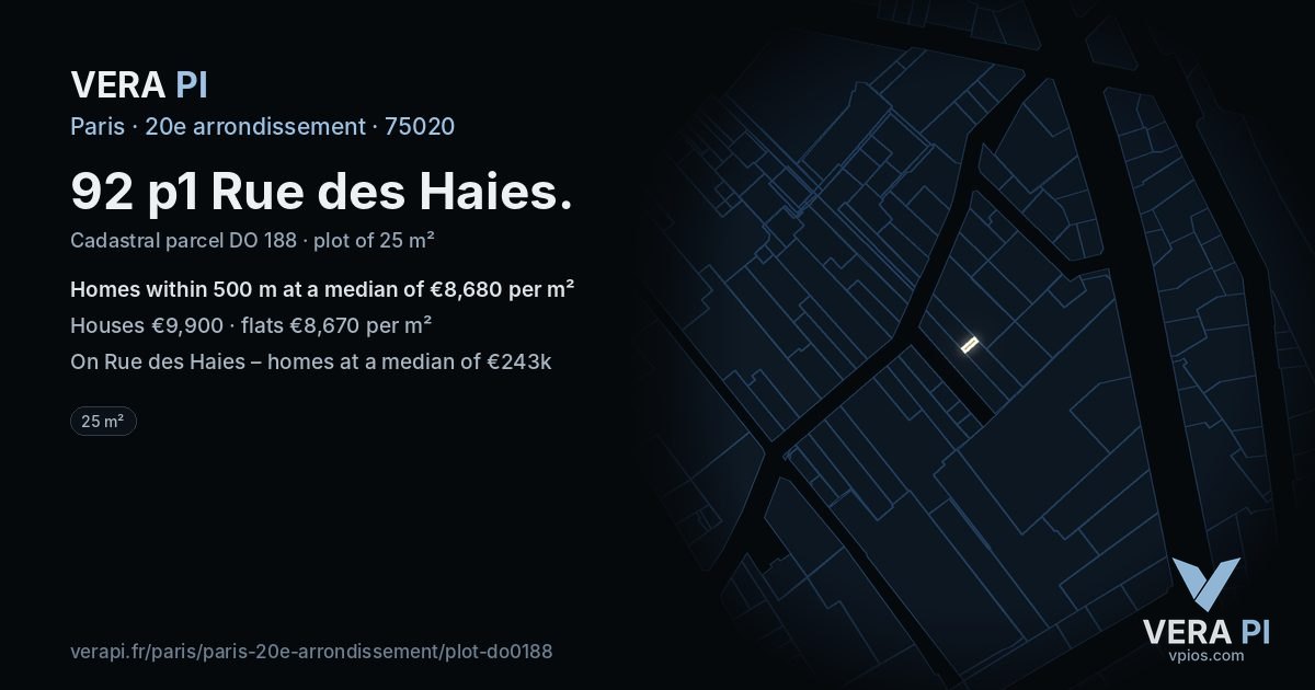 92 p1 Rue des Haies, 20e arrondissement at night – the plot lit, the parcels around coloured by the prices near them