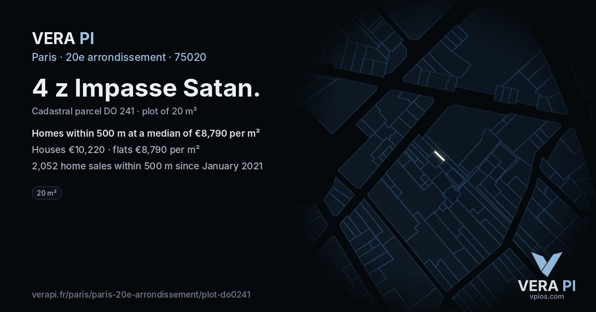 4 z Impasse Satan, 20e arrondissement at night – the plot lit, the parcels around coloured by the prices near them
