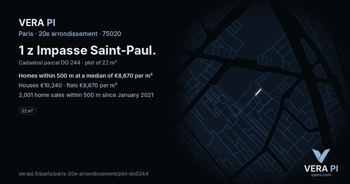 1 z Impasse Saint-Paul, 20e arrondissement at night – the plot lit, the parcels around coloured by the prices near them