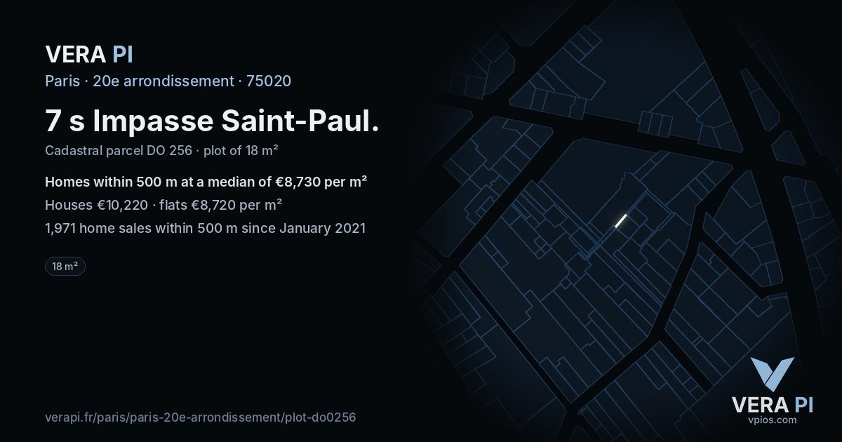 7 s Impasse Saint-Paul, 20e arrondissement at night – the plot lit, the parcels around coloured by the prices near them