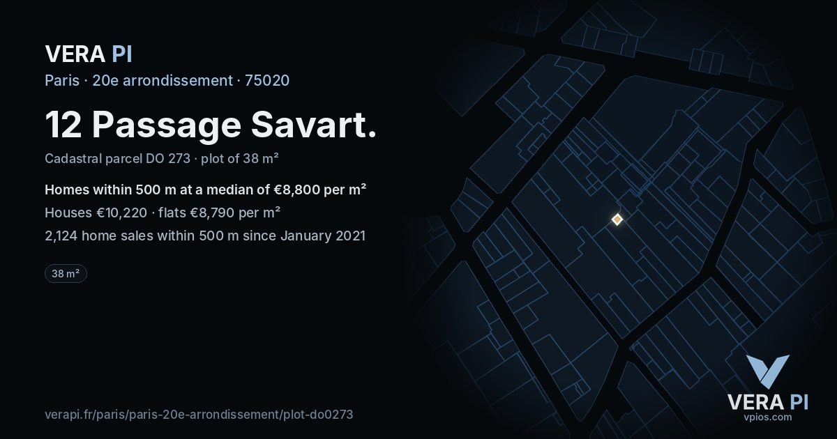 12 Passage Savart, 20e arrondissement at night – the plot lit, the parcels around coloured by the prices near them